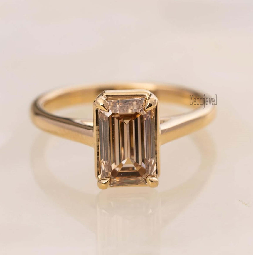 2.00 Ct Brown Moissanite Engagement Ring 14K Solid Gold Solitaire Diamond Ring