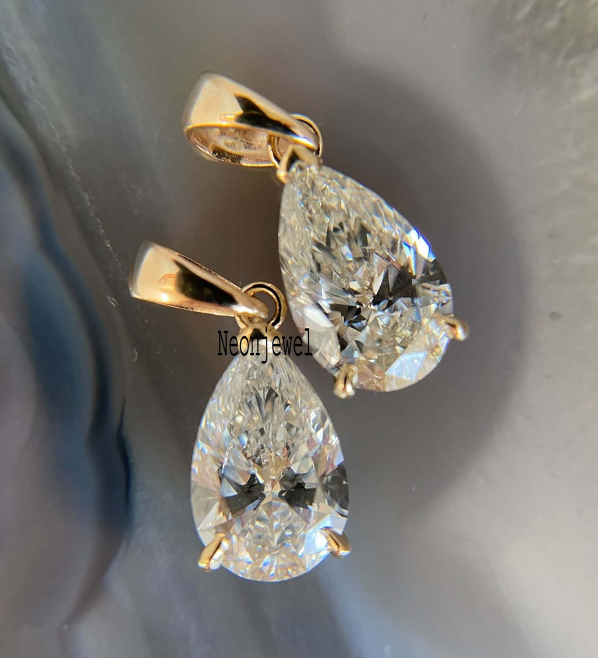 4 Ct Dainty Moissanite Pendant Teardrop Diamond Charm Pendant 14K Solid Gold Pendant