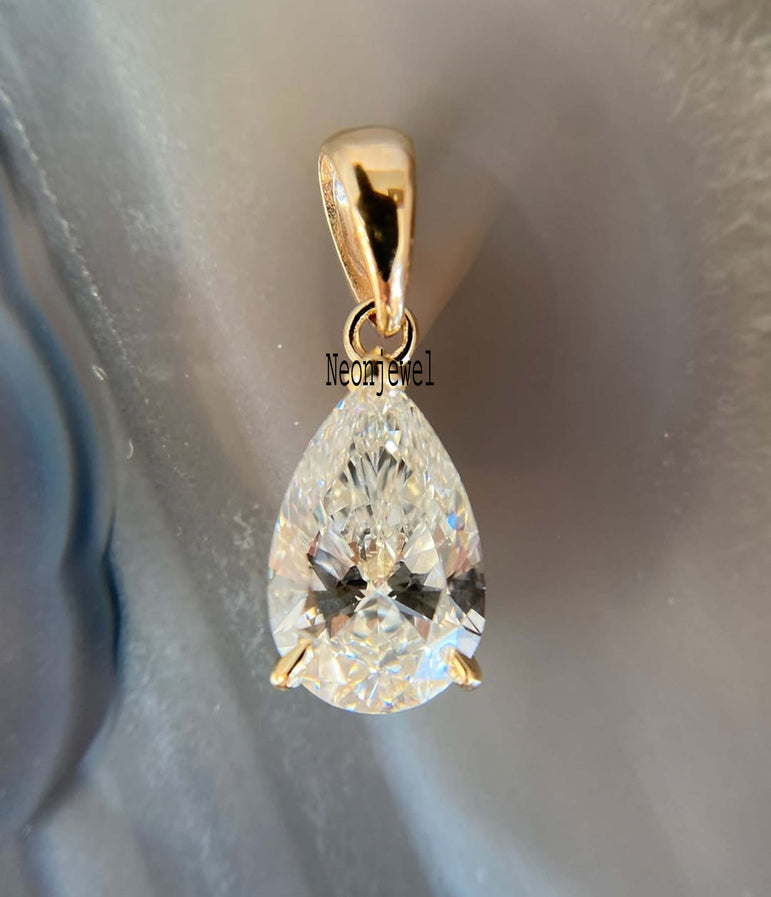 4 Ct Dainty Moissanite Pendant Teardrop Diamond Charm Pendant 14K Solid Gold Pendant