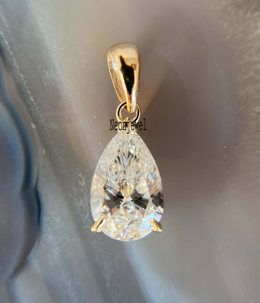 4 Ct Dainty Moissanite Pendant Teardrop Diamond Charm Pendant 14K Solid Gold Pendant