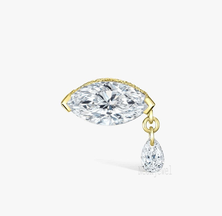 Adeline Single Teardrop Marquise Diamond Threaded Stud Earring 14K Gold Stud Earring
