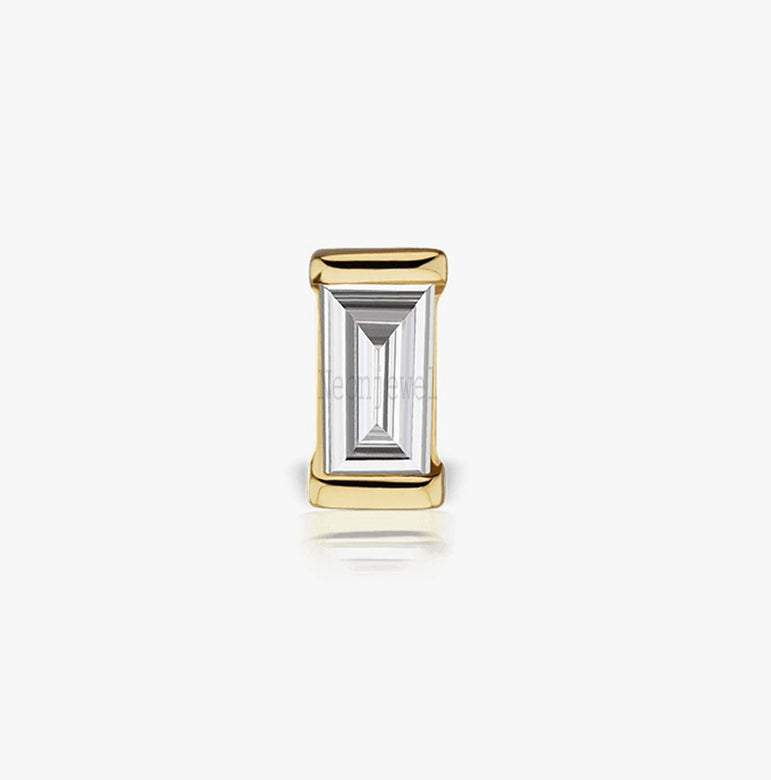 Baguette Diamond Threaded Stud Earring, 14k Gold Rectangular Earring, Minimalist Jewelry