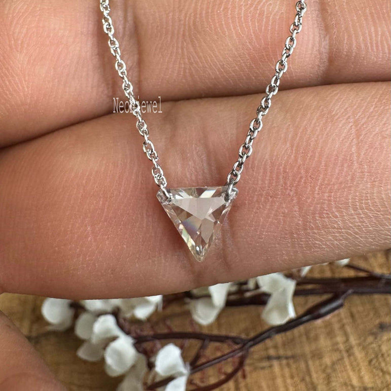 14k Solid Gold Dill Diamond Necklace 8 MM Triangle Moissanite Charm Necklace