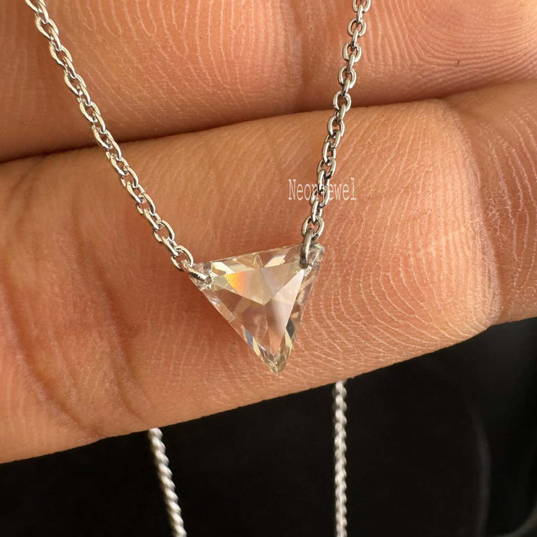 14k Solid Gold Dill Diamond Necklace 8 MM Triangle Moissanite Charm Necklace