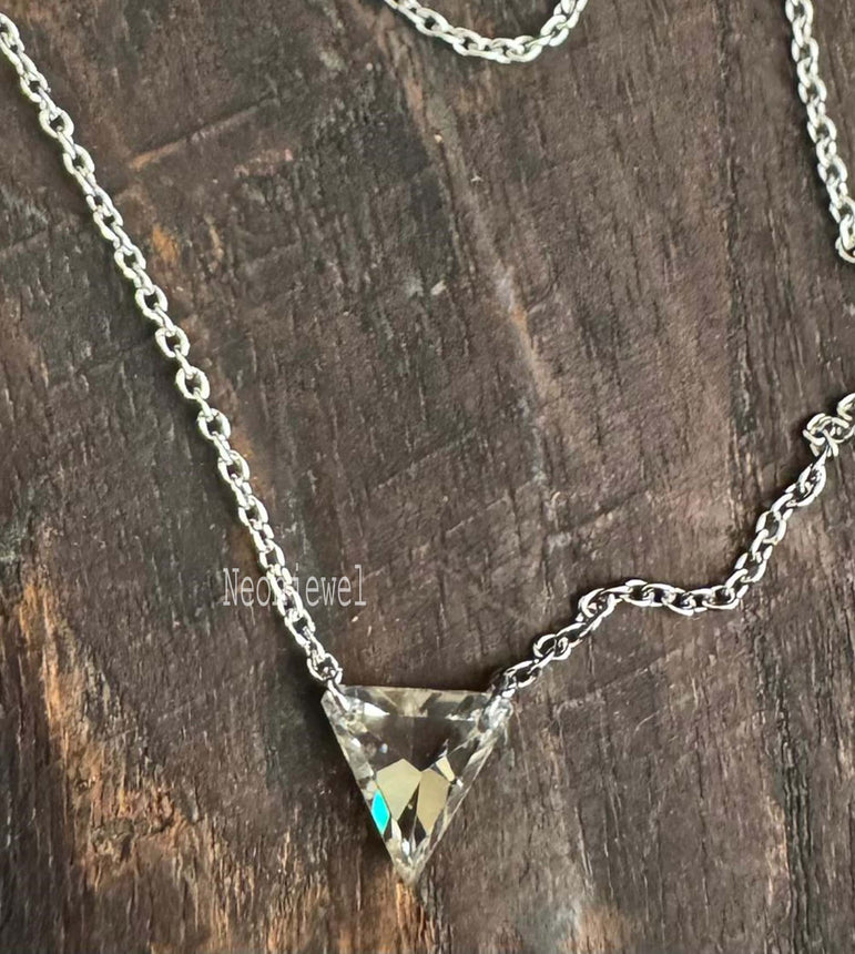 14k Solid Gold Dill Diamond Necklace 8 MM Triangle Moissanite Charm Necklace