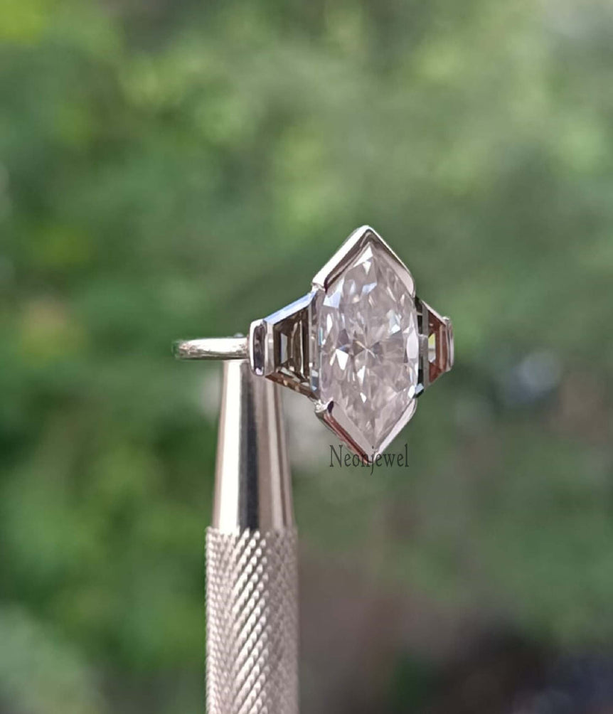 Dutch Marquise Moissanite Engagement Ring 3 Ct Diamond Half Bezel Set Ring Three Stone Ring For Women