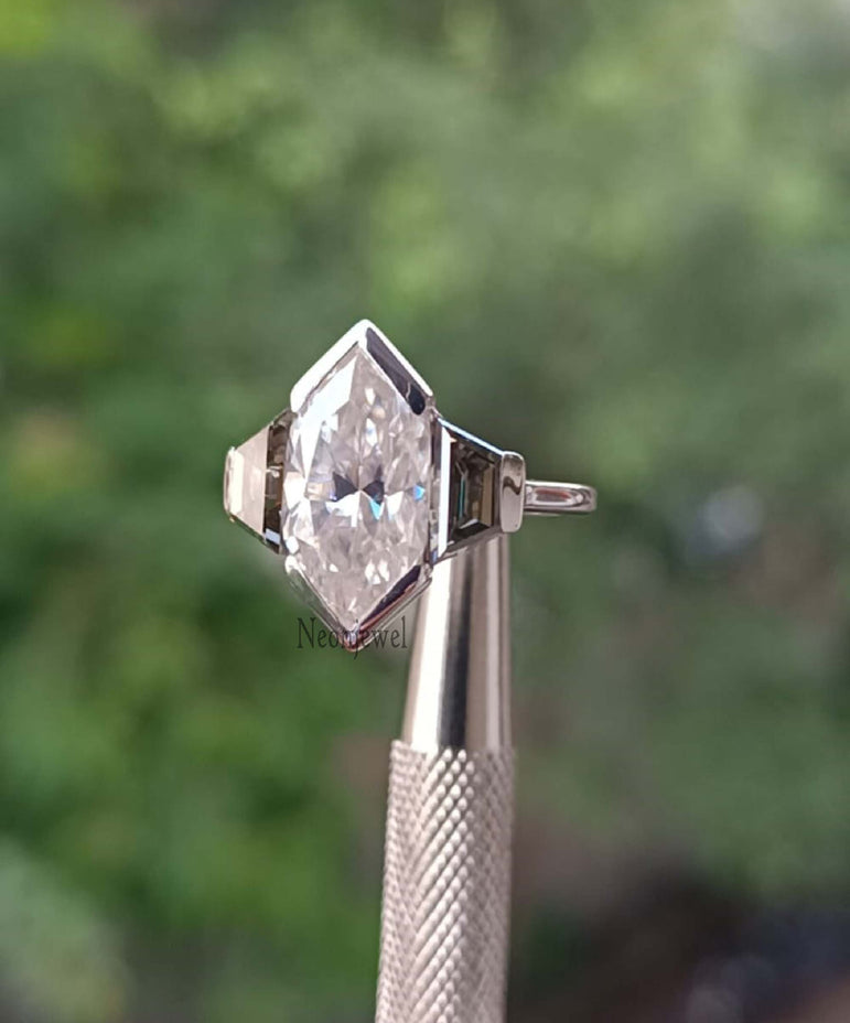 Dutch Marquise Moissanite Engagement Ring 3 Ct Diamond Half Bezel Set Ring Three Stone Ring For Women