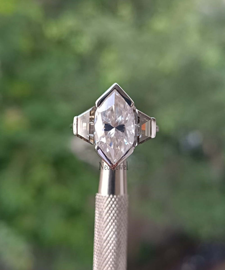 Dutch Marquise Moissanite Engagement Ring 3 Ct Diamond Half Bezel Set Ring Three Stone Ring For Women