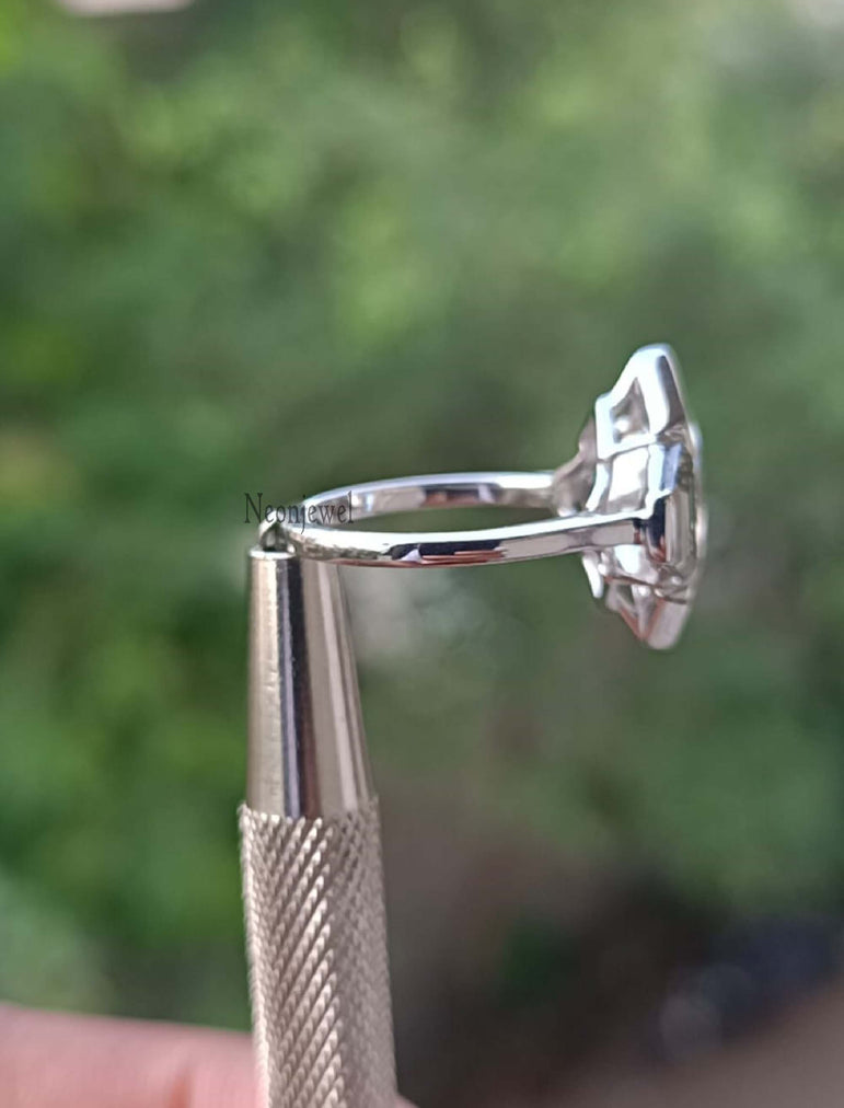 Dutch Marquise Moissanite Engagement Ring 3 Ct Diamond Half Bezel Set Ring Three Stone Ring For Women