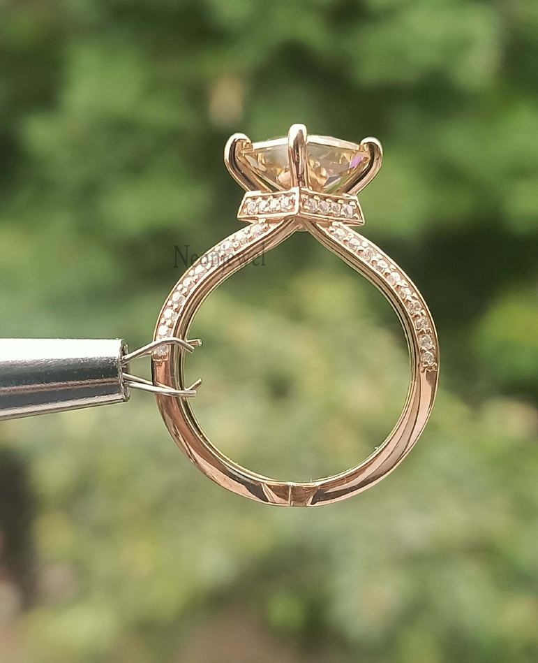 Brown Champagne Moissanite Ring 2.00 Ct Princess Cut Moissanite Engagement Ring Art Deco RIng