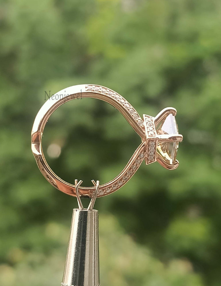 Brown Champagne Moissanite Ring 2.00 Ct Princess Cut Moissanite Engagement Ring Art Deco RIng