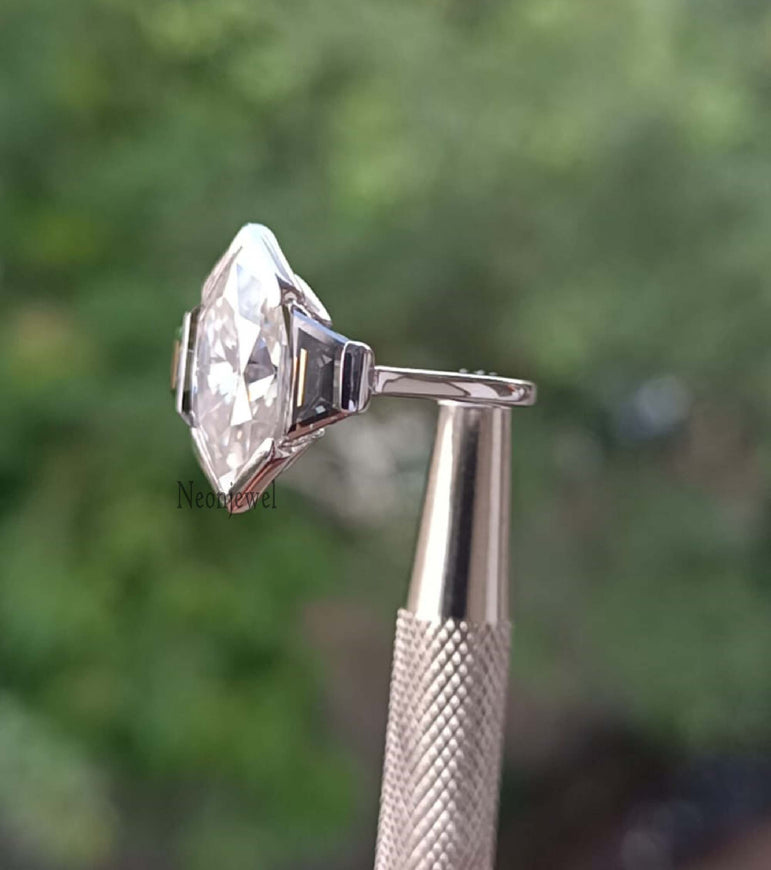 Dutch Marquise Moissanite Engagement Ring 3 Ct Diamond Half Bezel Set Ring Three Stone Ring For Women