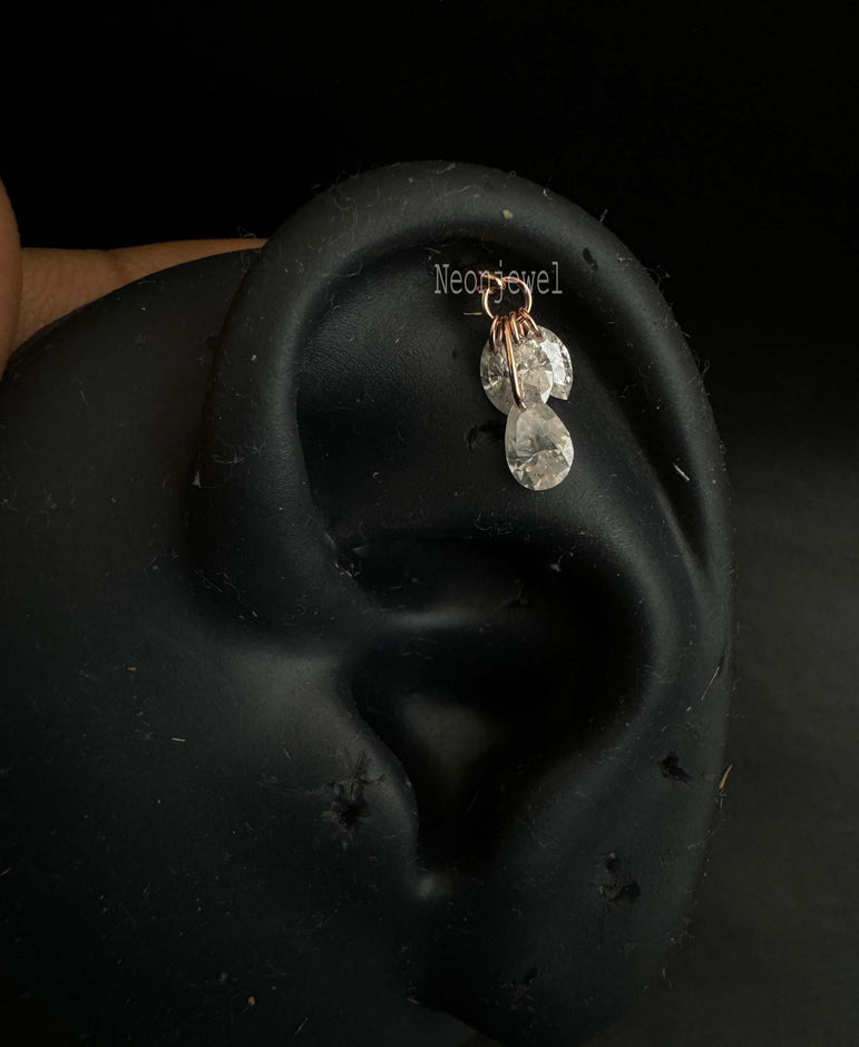 Dilled Pear Diamond Dangle Stud Floating Diamond Plume Threaded Charm Earring Diamond Piercing For Her 14K Solid Gold Marquise Dangle Stud