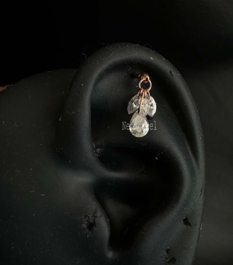 Dilled Pear Diamond Dangle Stud Floating Diamond Plume Threaded Charm Earring Diamond Piercing For Her 14K Solid Gold Marquise Dangle Stud