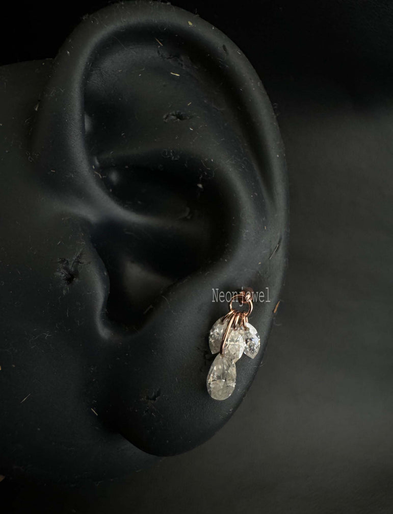 Dilled Pear Diamond Dangle Stud Floating Diamond Plume Threaded Charm Earring Diamond Piercing For Her 14K Solid Gold Marquise Dangle Stud