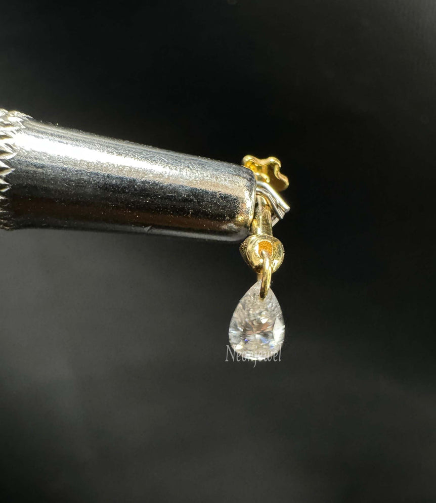 Floating Pear Diamond Charm Threaded Stud Earring Natural Pear Diamond Stud 16g Threaded Flatback Piercing 14k Helix Flat Unique Ear Set Up