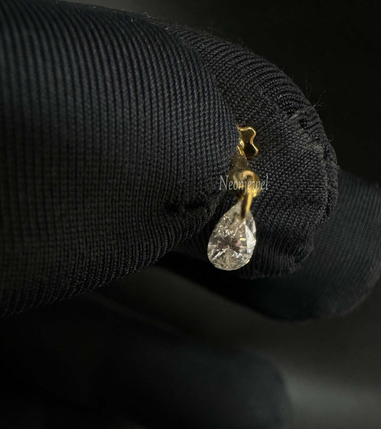 Floating Pear Diamond Charm Threaded Stud Earring Natural Pear Diamond Stud 16g Threaded Flatback Piercing 14k Helix Flat Unique Ear Set Up
