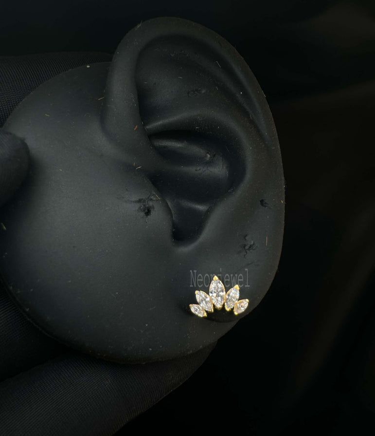 Marquise Diamond Cartilage Earring 14K Gold Marquise Tragus Piercing Gold Stud Earring Diamond Helix Piercing