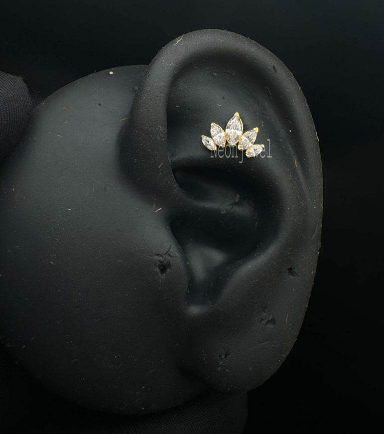 Marquise Diamond Cartilage Earring 14K Gold Marquise Tragus Piercing Gold Stud Earring Diamond Helix Piercing