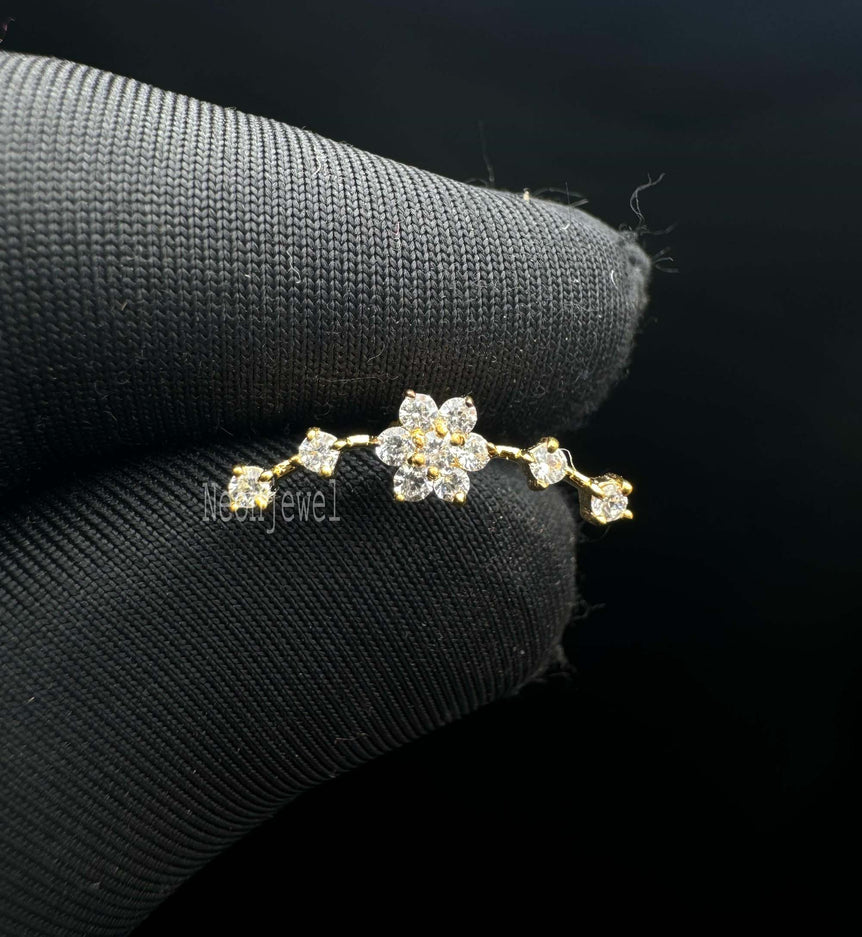 14K Solid Gold Diamond Flower Ear Climber, Curved Flower Climber Earring Curved Flower Ear Crawler