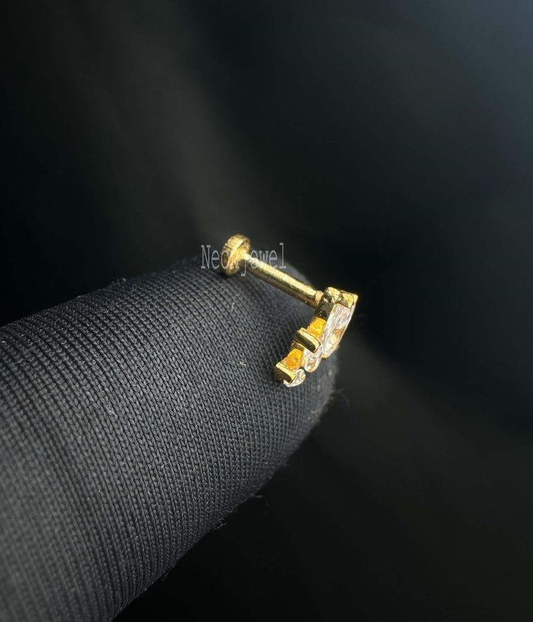 Marquise Diamond Cartilage Earring 14K Gold Marquise Tragus Piercing Gold Stud Earring Diamond Helix Piercing