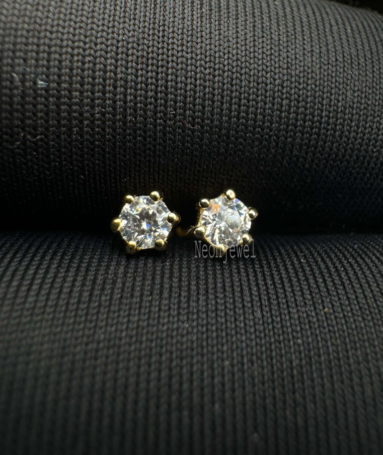 Faceted Round Threaded Stud Earring Single Diamond Minimalist Stud Piercing For Women 14K Solid Gold Stud