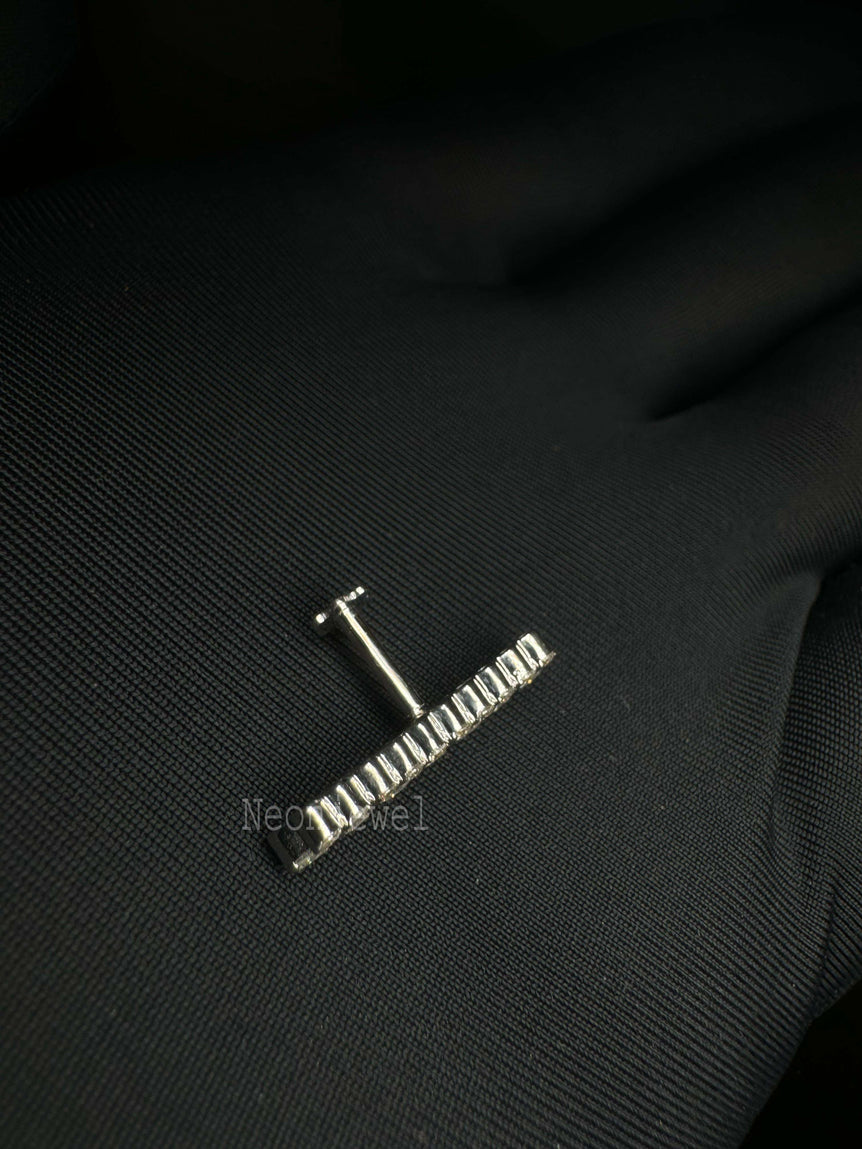 Alice Sparkle invisible Set diamond Bar 14K Gold earring, lab diamond straight bar piercing