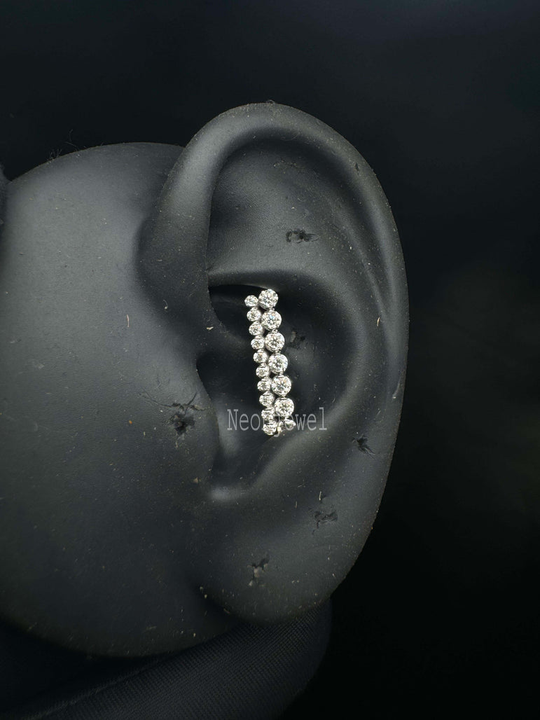 Alice Sparkle invisible Set diamond Bar 14K Gold earring, lab diamond straight bar piercing