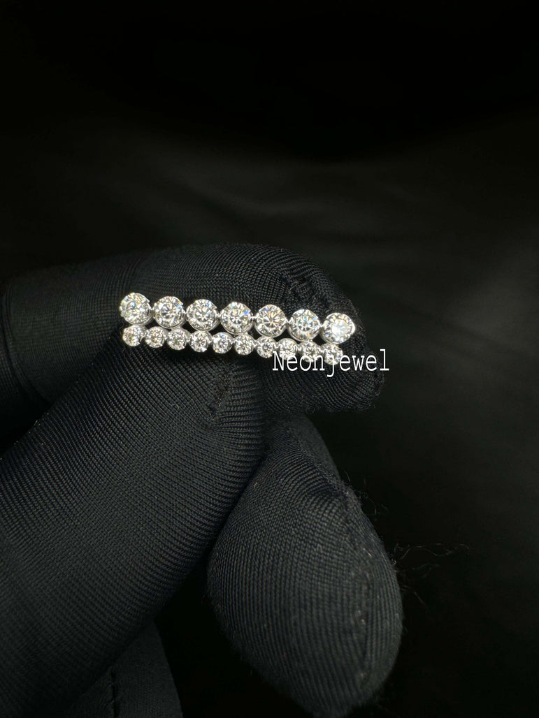 Alice Sparkle invisible Set diamond Bar 14K Gold earring, lab diamond straight bar piercing