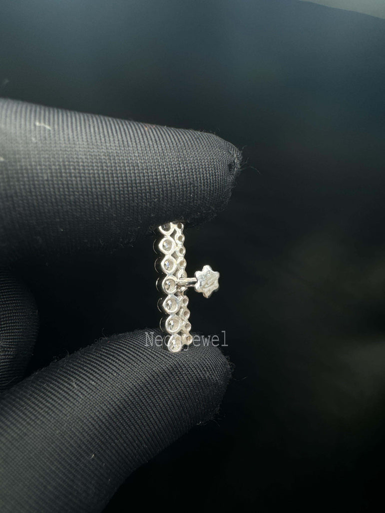 Alice Sparkle invisible Set diamond Bar 14K Gold earring, lab diamond straight bar piercing