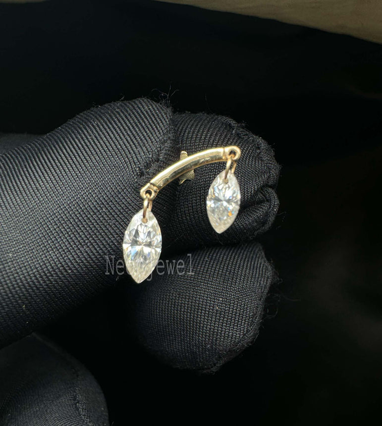 Margaret Floating Double Marquise Diamond Drape Threaded Stud Earring 14k Solid Yellow Gold Stud