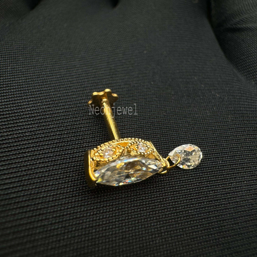 Adeline Single Teardrop Marquise Diamond Threaded Stud Earring 14K Gold Stud Earring Pear Dangle Drop Piercing