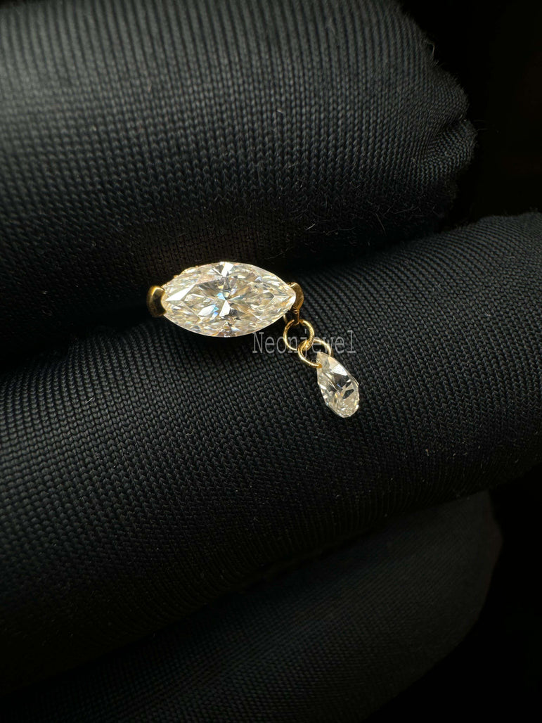 Adeline Single Teardrop Marquise Diamond Threaded Stud Earring 14K Gold Stud Earring Pear Dangle Drop Piercing