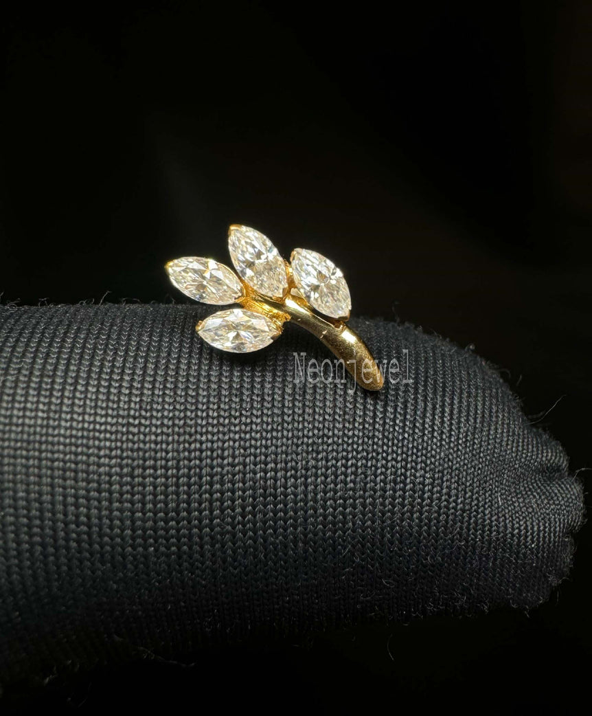 Gioia Tiny Leaf With Marquise Diamond Earring 14K Solid Gold Leaf Helix Earring Cartilage Piercing Marquise Diamond Daith Piercing (Single)