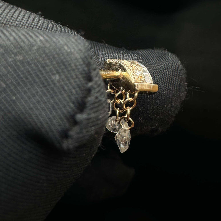 14K Gold Stud Earring Triple Teardrop Marquise Diamond Threaded Stud Earring Dangling Drop Pear Piercing