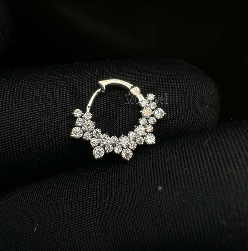 Double Halo Diamond Clicker Diamond Apsara Hoop Earring 16g Septum Conch Clicker Left Right Side Nose Ring