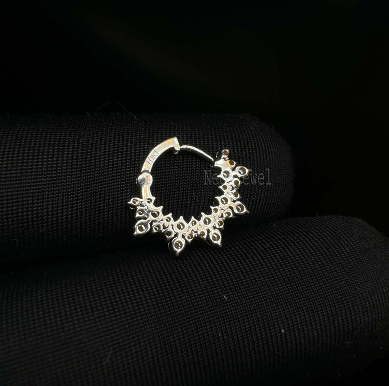 Double Halo Diamond Clicker Diamond Apsara Hoop Earring 16g Septum Conch Clicker Left Right Side Nose Ring
