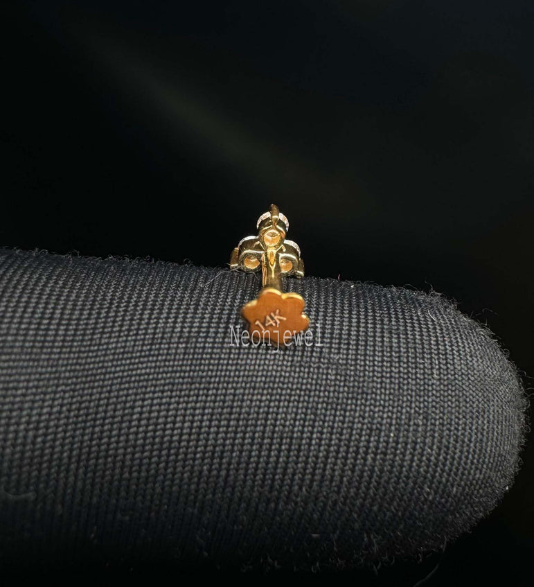 Diamond Trinity Threaded Stud Earring Florence Sparkle 14K Gold Stud Earring Conch Piercing Single Stud Lab Diamond Helix Piercing For Women