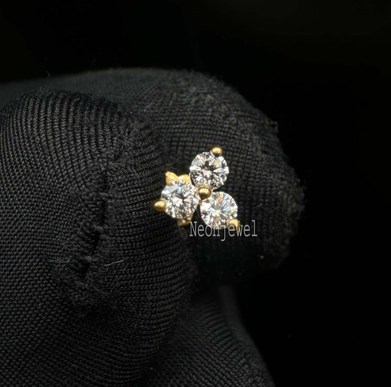 Diamond Trinity Threaded Stud Earring Florence Sparkle 14K Gold Stud Earring Conch Piercing Single Stud Lab Diamond Helix Piercing For Women