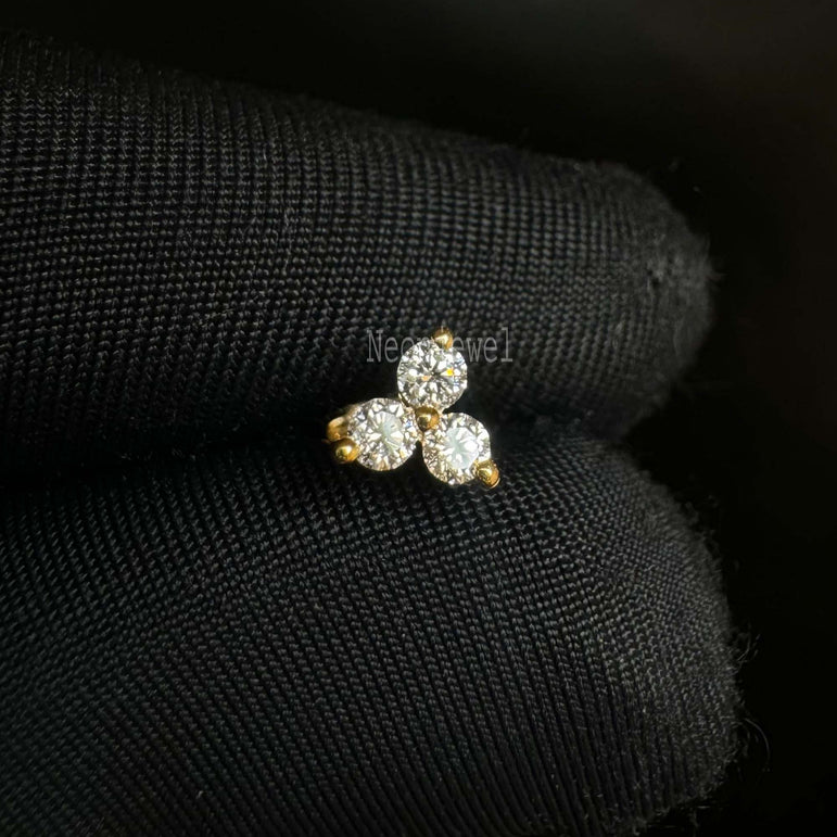 Diamond Trinity Threaded Stud Earring Florence Sparkle 14K Gold Stud Earring Conch Piercing Single Stud Lab Diamond Helix Piercing For Women