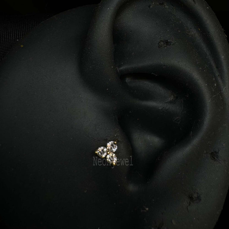 Diamond Trinity Threaded Stud Earring Florence Sparkle 14K Gold Stud Earring Conch Piercing Single Stud Lab Diamond Helix Piercing For Women