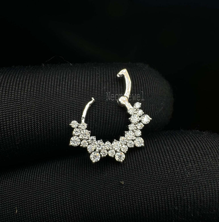 Double Halo Diamond Clicker Diamond Apsara Hoop Earring 16g Septum Conch Clicker Left Right Side Nose Ring