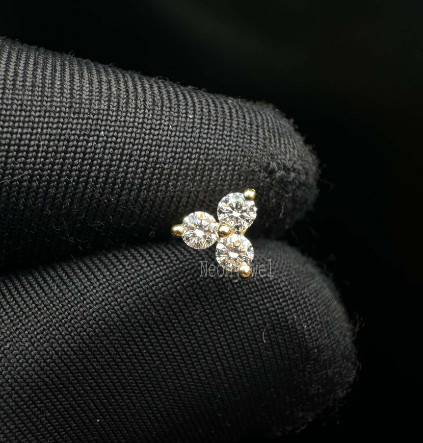 Diamond Trinity Threaded Stud Earring Florence Sparkle 14K Gold Stud Earring Conch Piercing Single Stud Lab Diamond Helix Piercing For Women