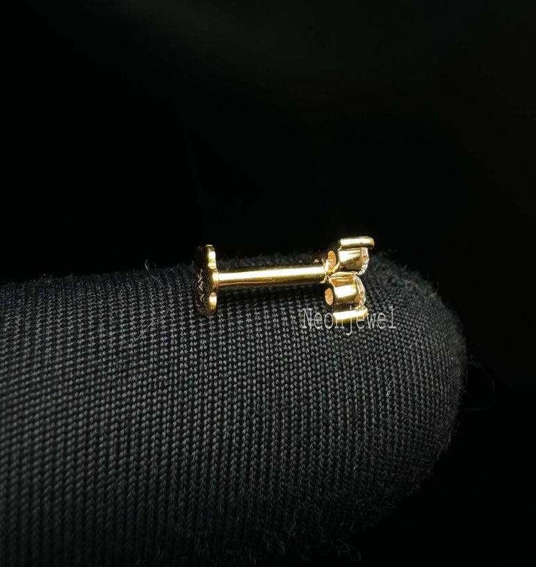 Diamond Trinity Threaded Stud Earring Florence Sparkle 14K Gold Stud Earring Conch Piercing Single Stud Lab Diamond Helix Piercing For Women