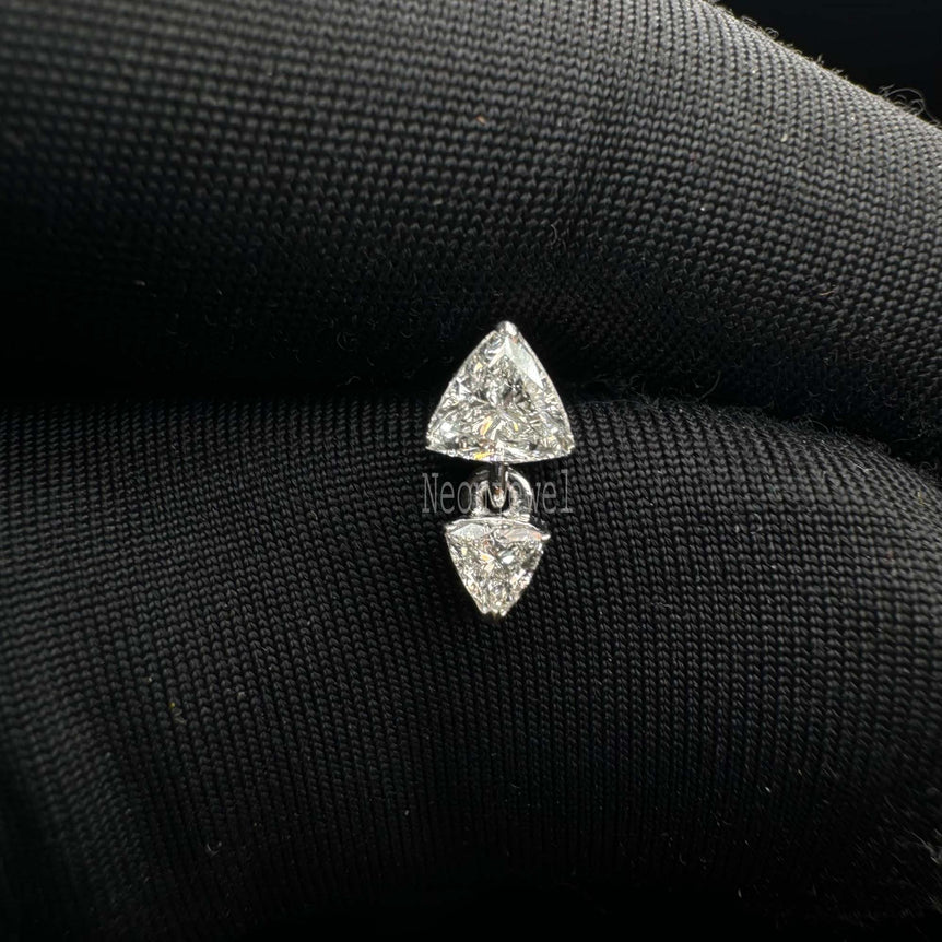 Invisible Set Triangle Diamond Dangle Threaded Earring 14k Solid Gold Stud Inverted Pyramid Tragus Helix Lobe Jewelry