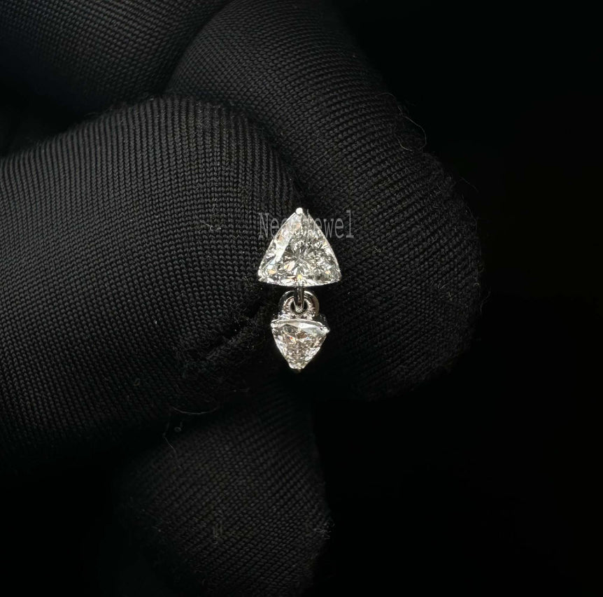 Invisible Set Triangle Diamond Dangle Threaded Earring 14k Solid Gold Stud Inverted Pyramid Tragus Helix Lobe Jewelry