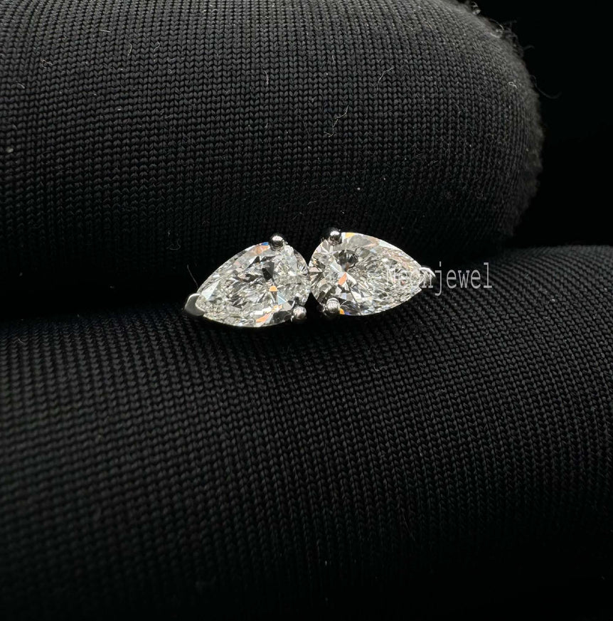 lily's Florence Sparkle Double Diamond Helix Stud Earring Single 6X4MM Each Pear Lab grown Diamond Stud For Her