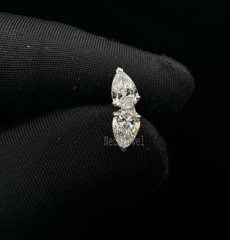 lily's Florence Sparkle Double Diamond Helix Stud Earring Single 6X4MM Each Pear Lab grown Diamond Stud For Her