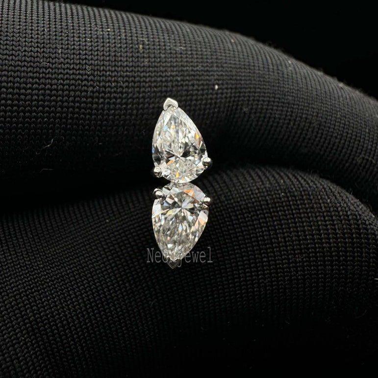 lily's Florence Sparkle Double Diamond Helix Stud Earring Single 6X4MM Each Pear Lab grown Diamond Stud For Her