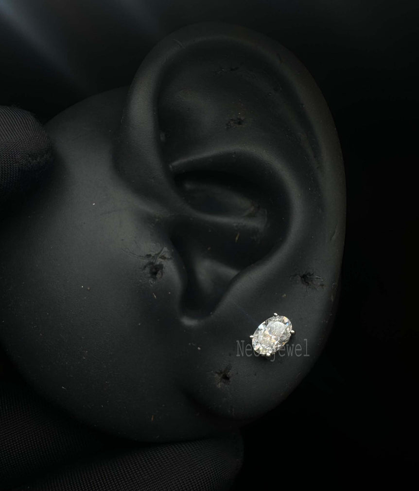 Oval Diamond Engraved Threaded Stud Earring Labgrown Diamond Helix Stud External Threaded Labret Piercing